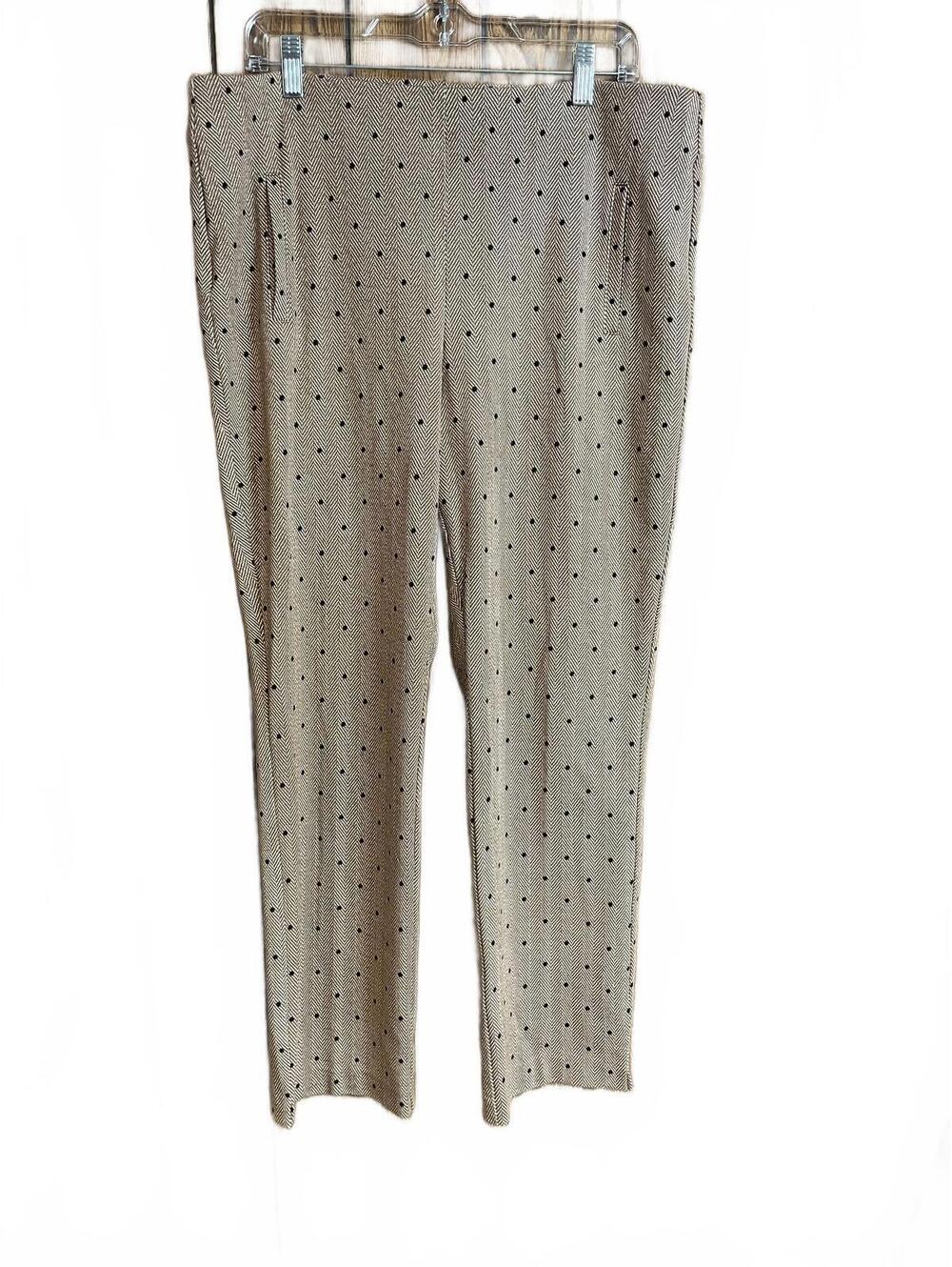 Chico's camel herringbone ankle pants with subtle polka-dot pattern.